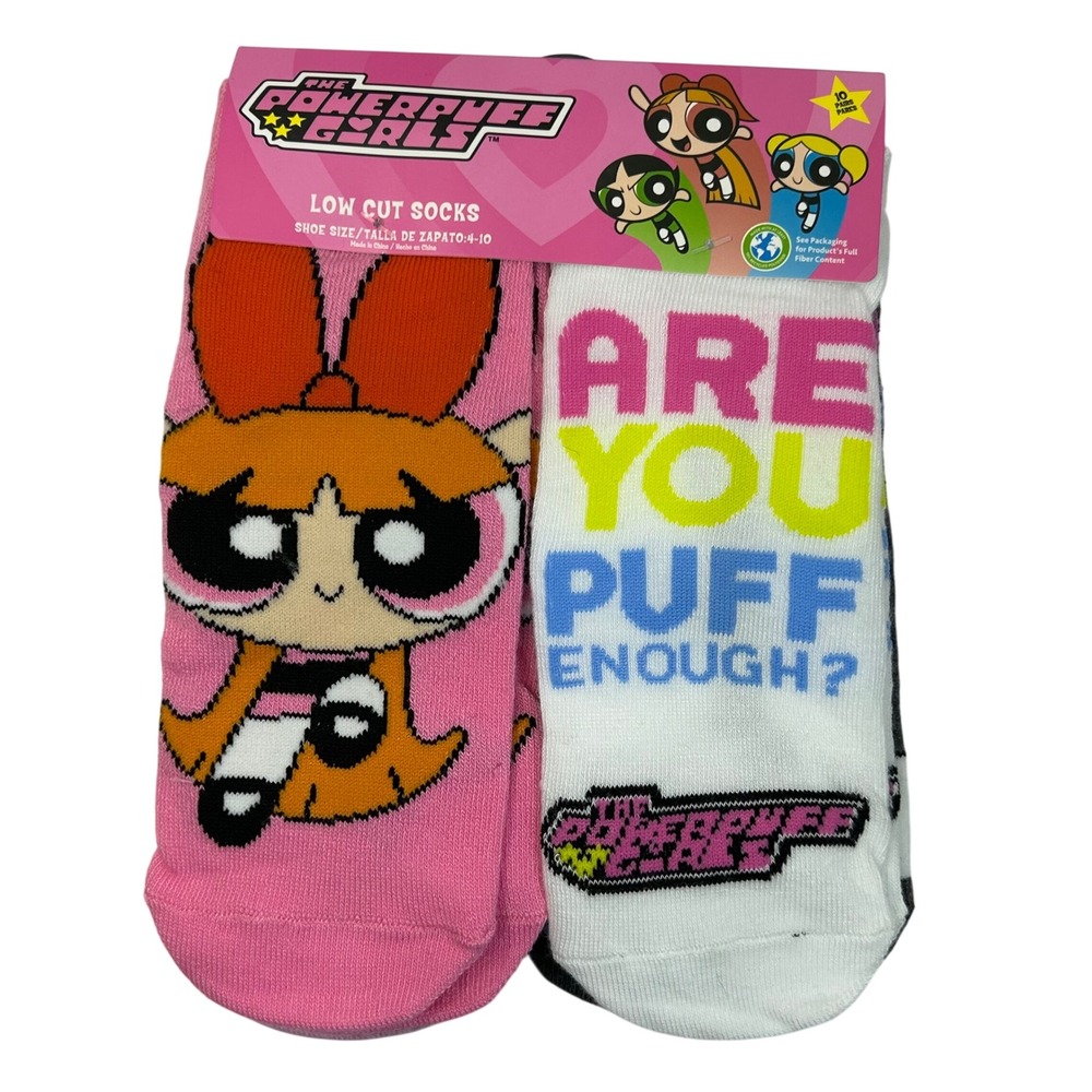 Powerpuff Girls Low Cut Socks 10 Pair Pack Shoe Size 4-10 Cartoon Network New